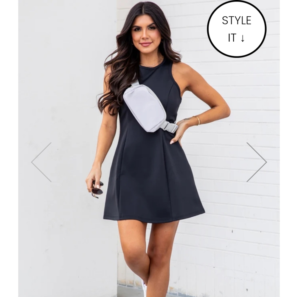 Pink Lily Keep Going Black High Neck Active Dress